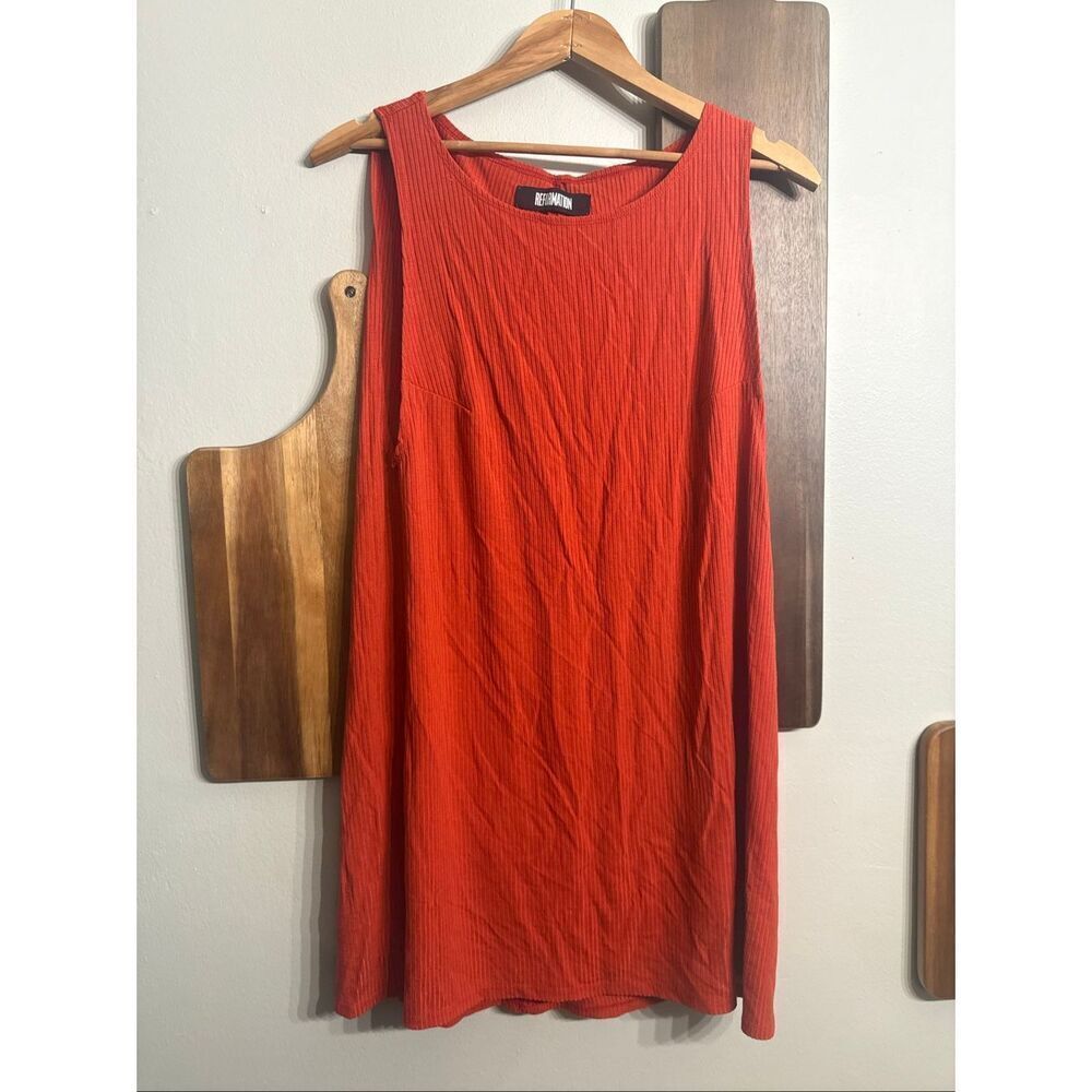 Reformation Orange Ribbed Knit Sleeveless Stretch Mini Tank Dress Size Small